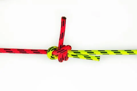 Double Sheet, becket bend or weaver's hitch binding two colored red and green Foto stock