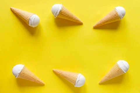 Double side border of vanilla ice cream cones Stock Photos