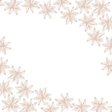Double sided Abstract corner frame contour drawing of dry star anise. Herbs And 스톡 일러스트