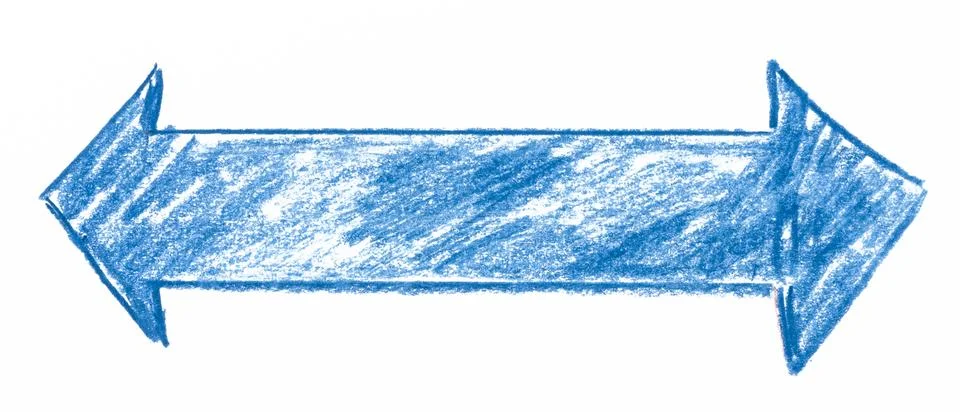 A double-sided blue arrow drawn in coloured pencil with characteristic hatc.. Stock Illustration