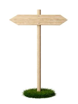 Double sided empty, blank wooden arrow signs on green grass patch with room.. 스톡 일러스트