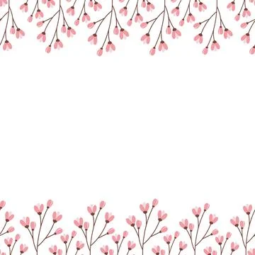 Double sided frame with top and bottom border of blossom branches. Copy space 스톡 일러스트