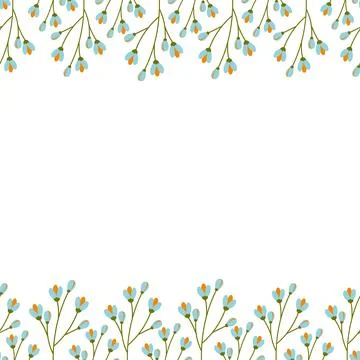 Double sided frame with top and bottom border of blooming twigs. Copy space Stockillustratie