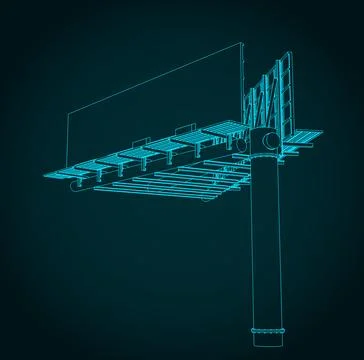 Double sided V type advertising billboard blueprint Illustrazione stock