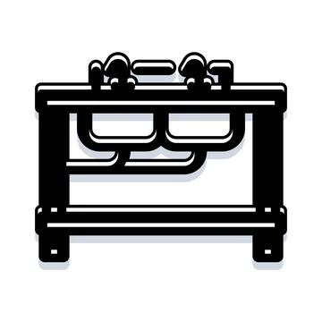 Double sink vanity unit with plumbing lines icon Stock Illustration