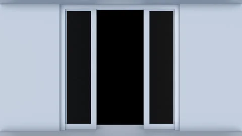 Double sliding automatic glass doors in clean interior. Stock Footage 292649129