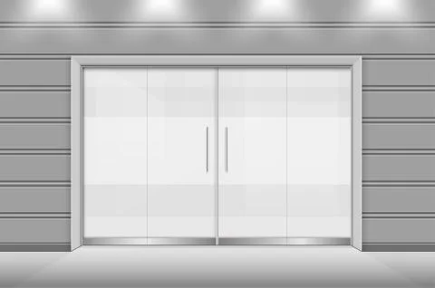 Double sliding glass doors with automatic motion sensor. vector design. Stock Illustration