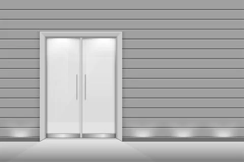 Double sliding glass doors with automatic motion sensor. vector design. Stock Illustration