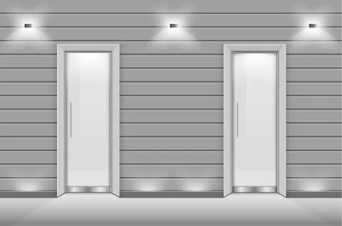 Double sliding glass doors with automatic motion sensor. vector design. Stock Illustration