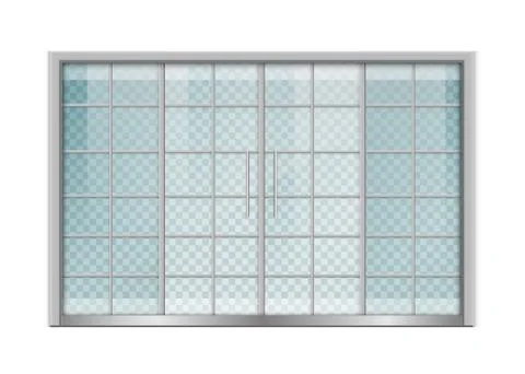 Double sliding glass doors with automatic motion sensor. vector design. Stock Illustration