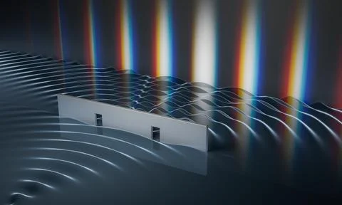 Double-slit experiment in physics. Quantum physics and particle-wave dualit.. Stock Illustration