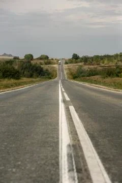 Double solid line on a country road Stock Photos
