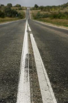 Double solid line on a country road Stock Photos