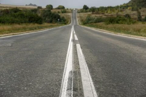 Double solid line on a country road Stock Photos