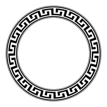 Double spiral meander pattern, circle frame with seamless Greek key pattern Stock Illustration