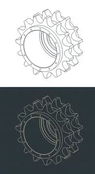 Double sprocket chain wheel isometric drawings Stock Illustration