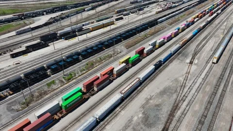Double Stacked Import and Export Shipping Containers at CN MacMillan Yard Stock Footage 308980928