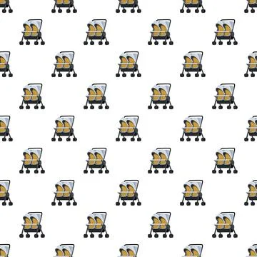 Double strollers repeating in a seamless pattern on white background Stock Illustration
