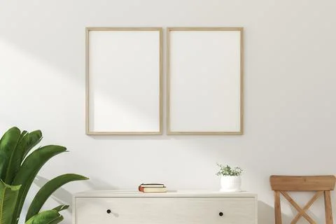 Double Thin Vertical Wooden Frame Mockup Stock-Illustration