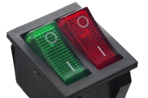 Double toggle button close up, red and green buttons Stock Photos
