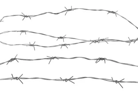 Double twist barbed wire isolated on white, set Stock Photos
