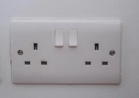 Double UK Electrical Wall Socket with Switches Turned Off Stock Photos