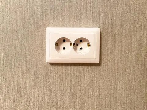 Double wall socket in white color close-up Stock Photos