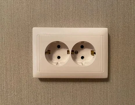 Double wall socket in white color close-up Stock Photos