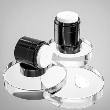 Double Walled refillable cream container with clear lid, Airless cream jar Stock Illustration