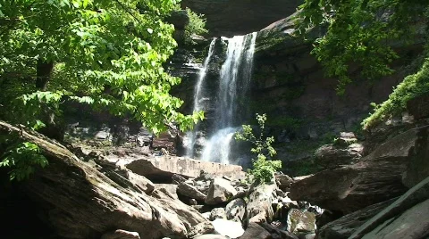 Double Waterfall in a Forest Stock-Footage 458556