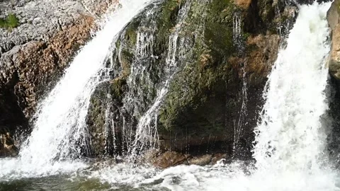 A double waterfall in the mountains Stock Footage 219352619