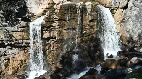 A double waterfall in the mountains 스톡 동영상 219364877