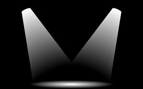 Double white spotlights casting bright beams on black stage floor Stock Illustration
