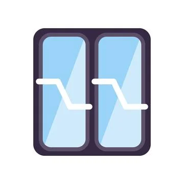 Double window frame with light blue glass and white handles Illustration