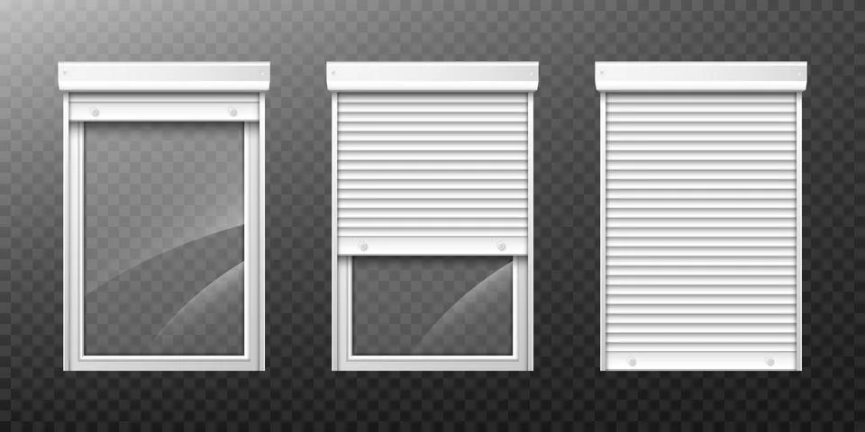 Double window with roller shutter up and close 스톡 일러스트