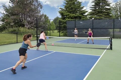 Doubles Game of Pickleball Stock Photos