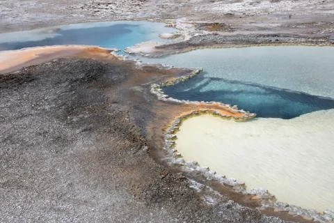 Doublet Pool, a double pool hot spring in Upper Geyser Basin in Yellowstone Stock Photos