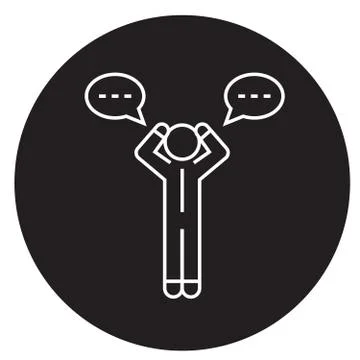 Doubt man with chat black vector concept icon. Doubt man with chat flat Stock Illustration