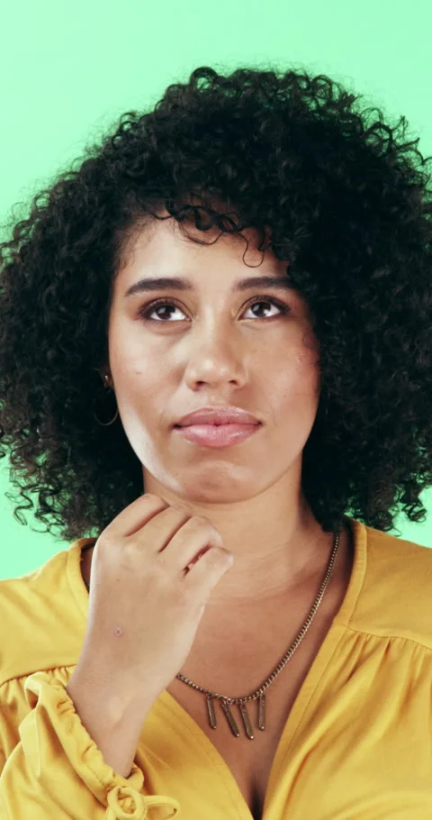 Doubt, thinking and woman with decision in studio, problem solving and Stock Footage 334929058
