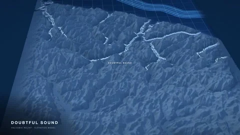 Doubtful Sound 3D terrain relief map as an engineering blueprint Stock Footage 344566601