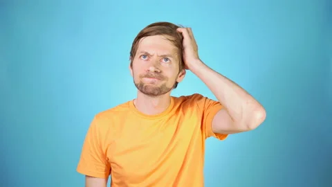 Doubtful, thoughtful man remembering something. Problem solution concept. Stock Footage 201698005