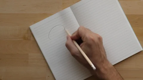 Doubting person write question sign at notebook page, then repeat it over Video stock 91099560