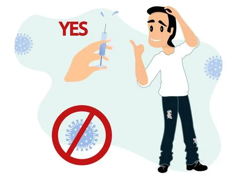 Doubting young man decided to get vaccinated. The man made the right choice. Stock Illustration