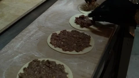 Dough and Meat Preparation Stock Footage 319950359