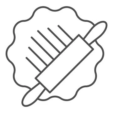 Dough and roller pin thin line icon. Roll out the pastry symbol, outline style Stock-Illustration