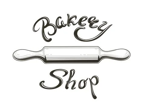 Dough and rolling pin. Baking. Vintage etching style, Isolated on white backg Stock Illustration
