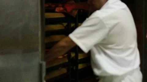 Dough baked bread cart being pulled Stock Footage 9471907