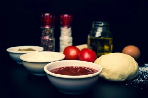 Dough on a black background close up Foto stock