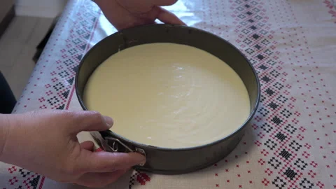 Dough in a cake pan Stock Footage 247920593