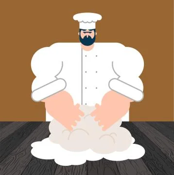 Dough. Chef and pastry chef. Baker at work. Vector illustration Stock Illustration